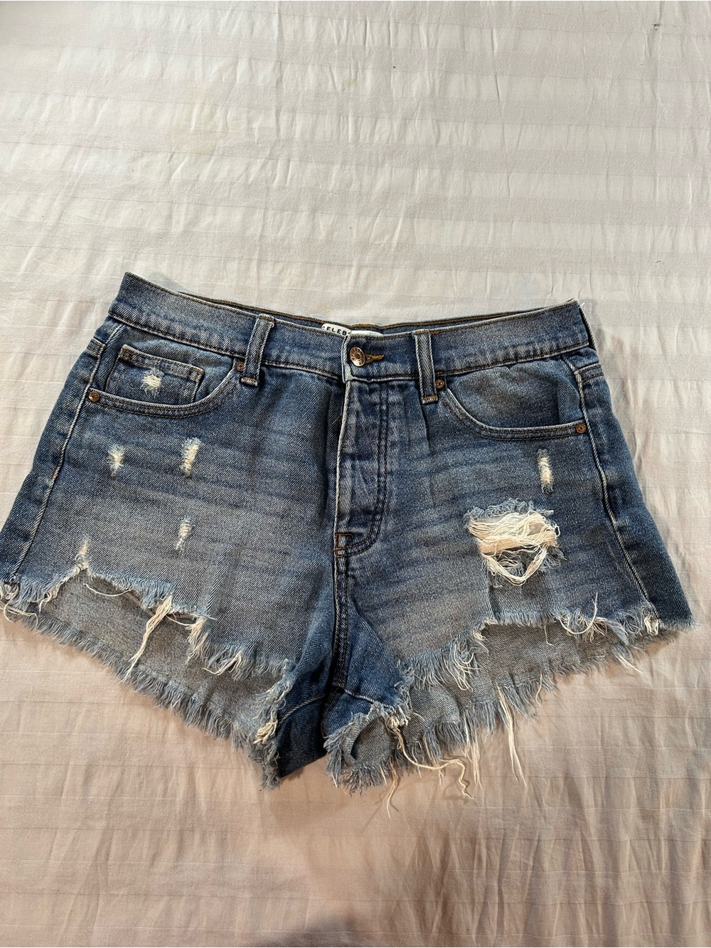 Celebrity Pink Frayed Distressed Blue Denim Cutoff Shorts